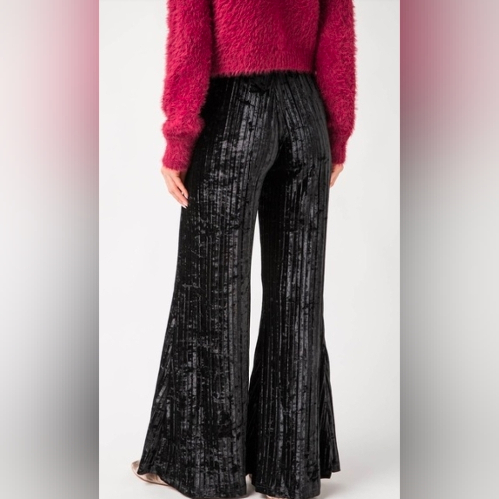 Free People Star Sign Black Velvet Wide Leg Pants - Picture 6 of 7